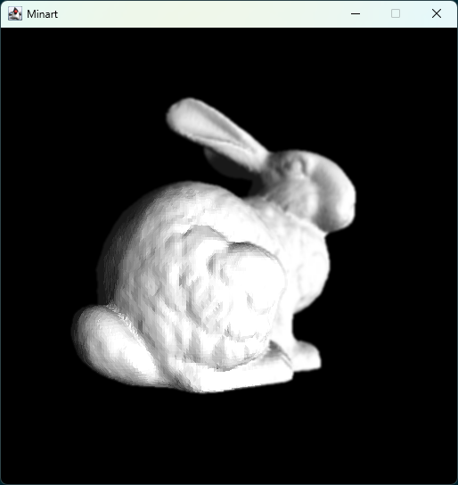 Screenshot of a white Stanford Bunny with depth of field